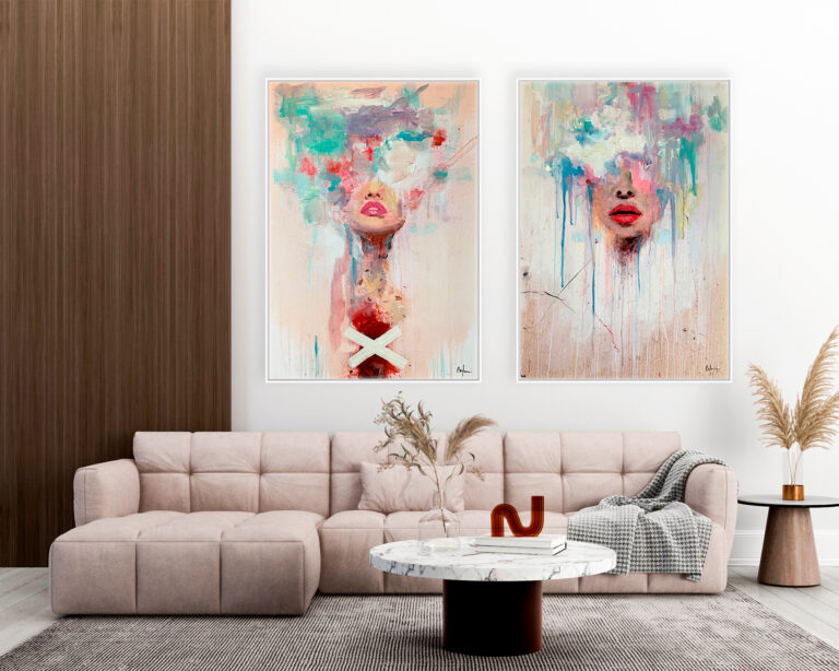Komposition abstrakter Porträts in leuchtenden Farben
