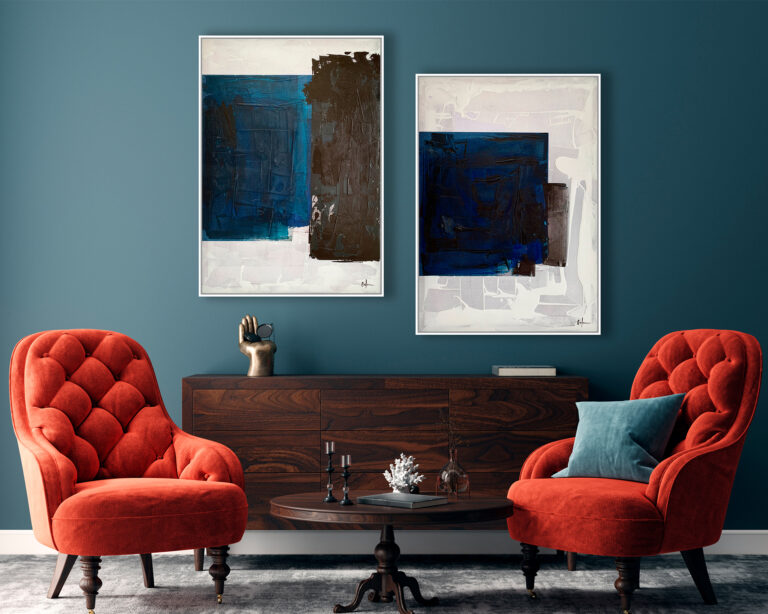 Komposition mit moderner abstrakter Kunst in tiefem Blau