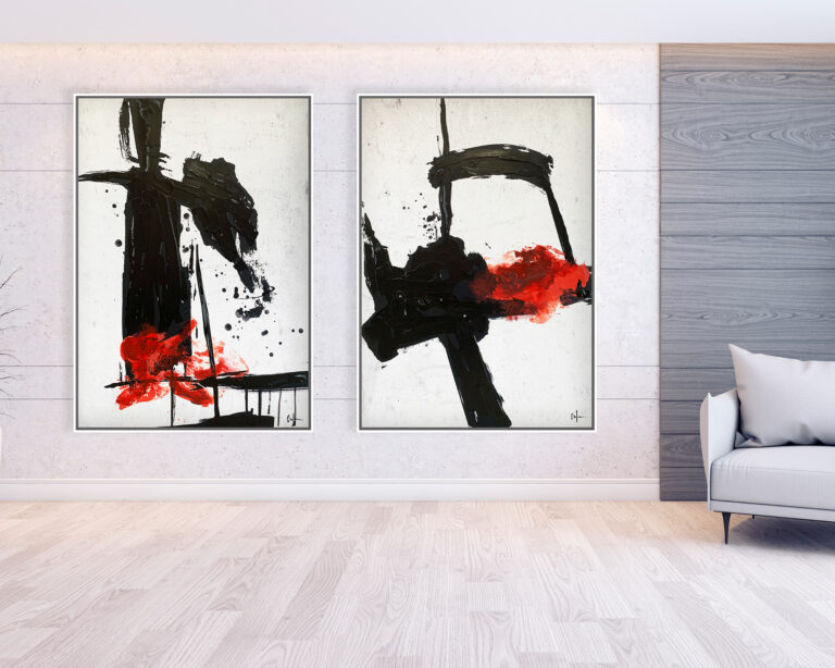 Komposition: abstrakte Kunst auf Leinwand in Schwarz und Rot