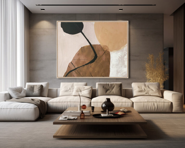 Komposition mit zeitgenössischem Werk in neutraler Palette