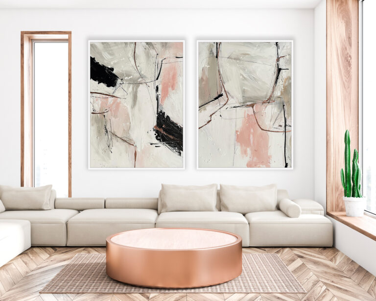 Komposition mit neutralem abstraktem Diptychon und modernen Texturen