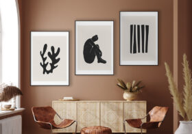 Minimalistisches Wandmotiv in Koralle