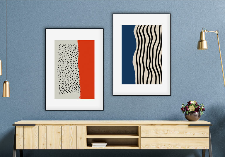 Minimalistisches abstraktes Design in Rot und Grau