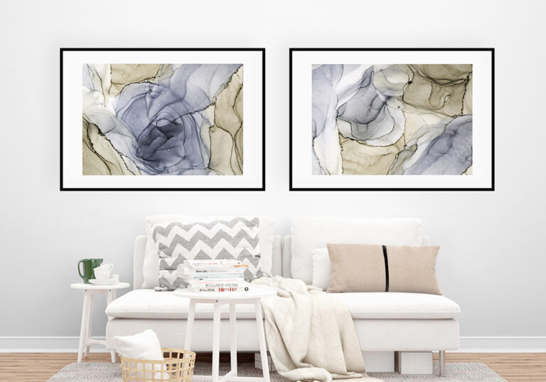 Abstrakte Kunst in Beige und Blau
