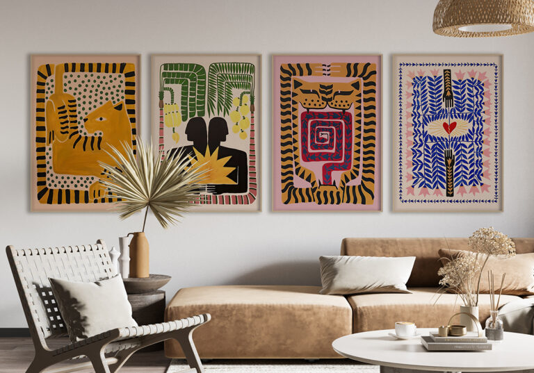 Moderne abstrakte Kunst in neutralem Interieur