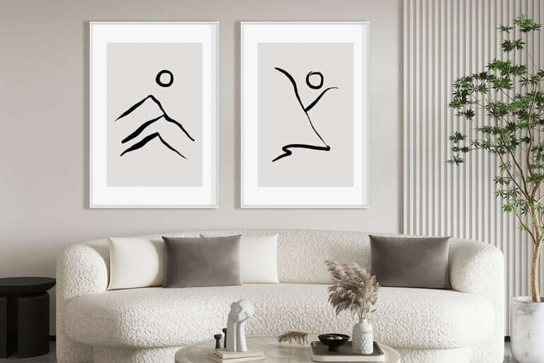 Minimalistische Illustration eines Bergs mit Sonne