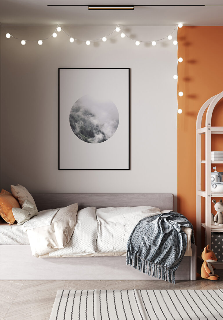 Nebliger Wald in einem minimalistischen Kreisdesign.