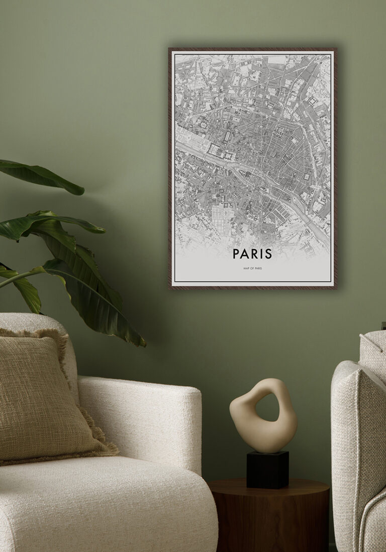 Detaillierter Stadtplan von Paris in Schwarz-Weiß.