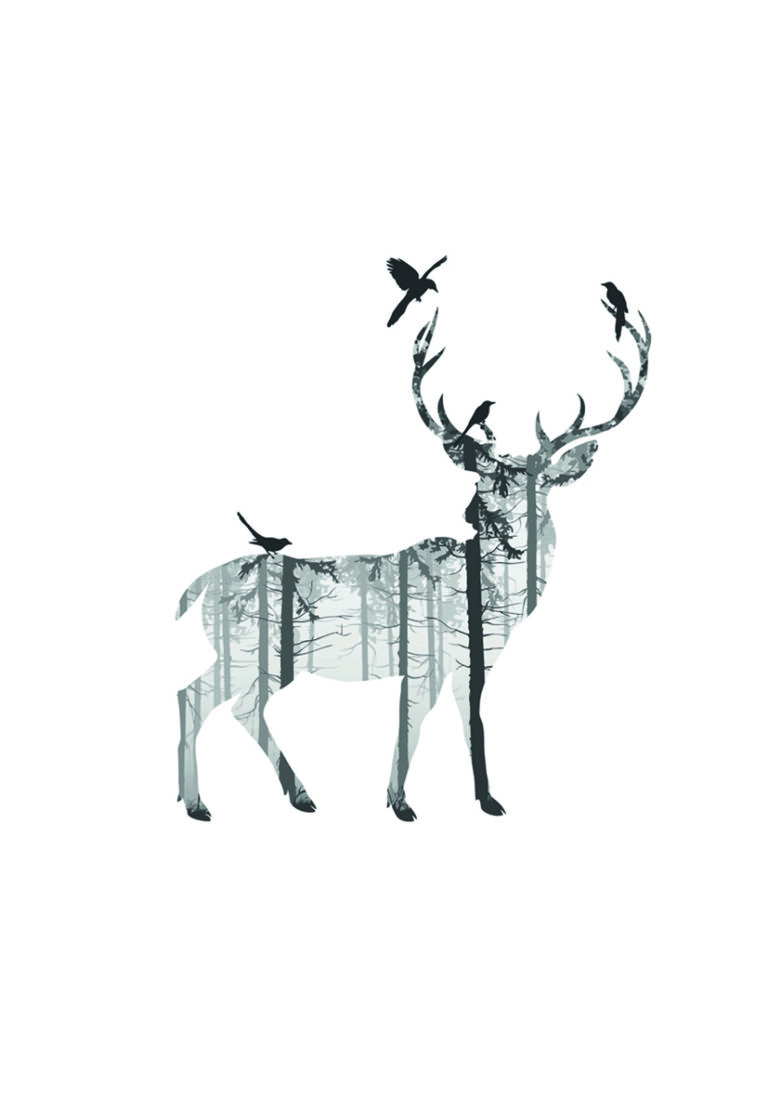 Elegante Illustration eines Hirschs im Wald.