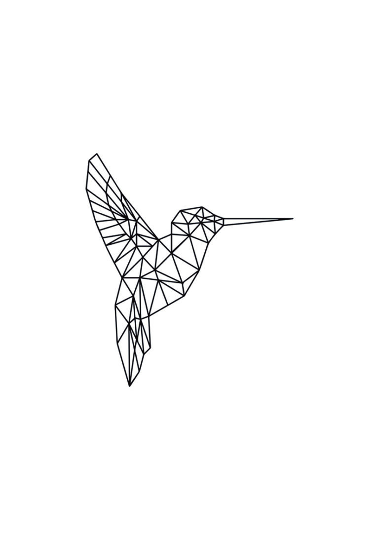 Geometrische Kunst: Kolibri in feinen Linien.