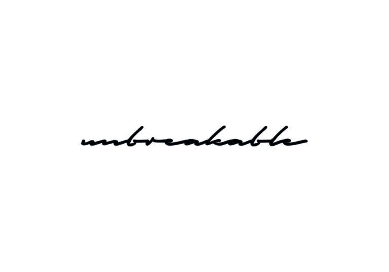 Minimalistische Kunst mit dem kalligrafischen Schriftzug „Unerschütterlich“.