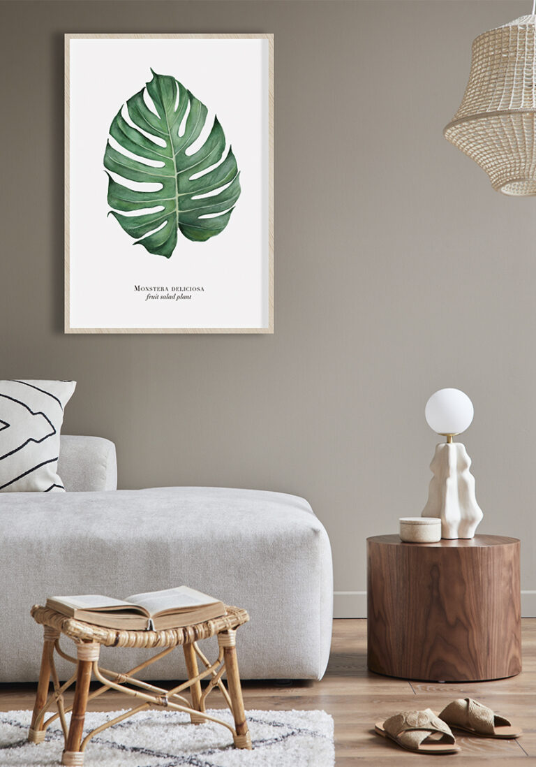 Künstlerische Illustration eines Monstera-deliciosa-Blatts.