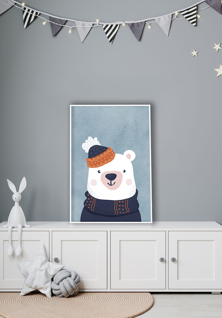 Warm eingepackter Eisbär: Winterillustration zur Dekoration