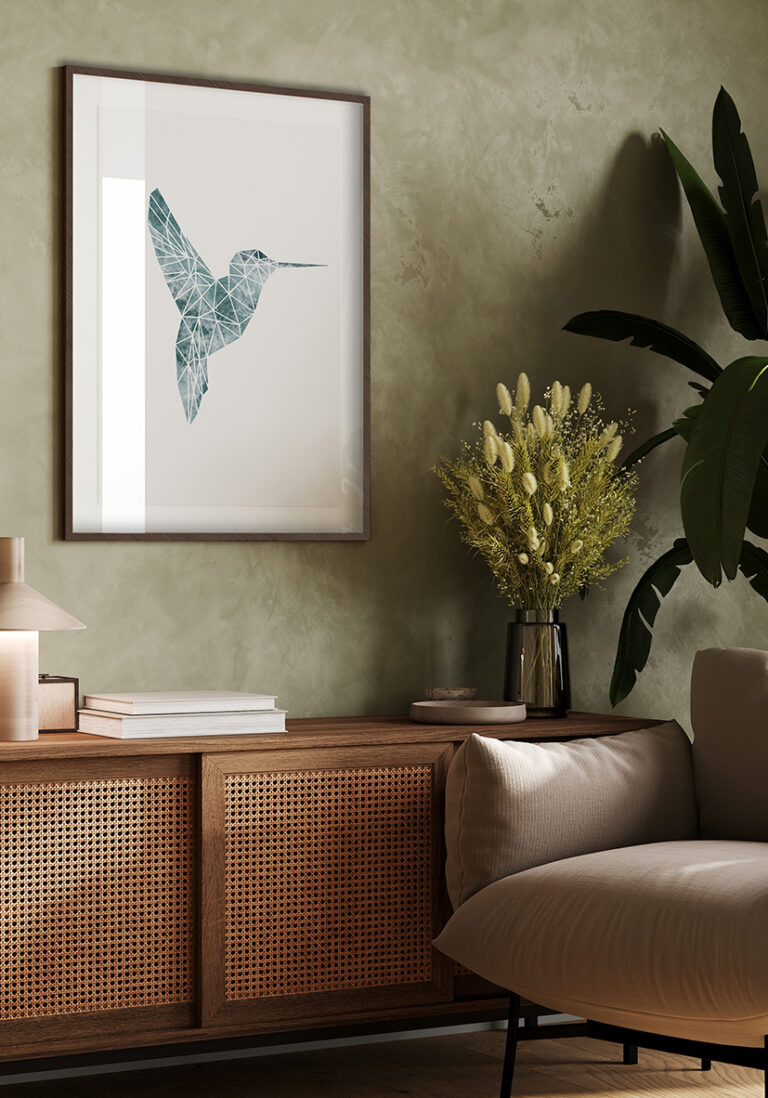 Geometrischer Kolibri: Digitale Kunst für Naturliebhaber