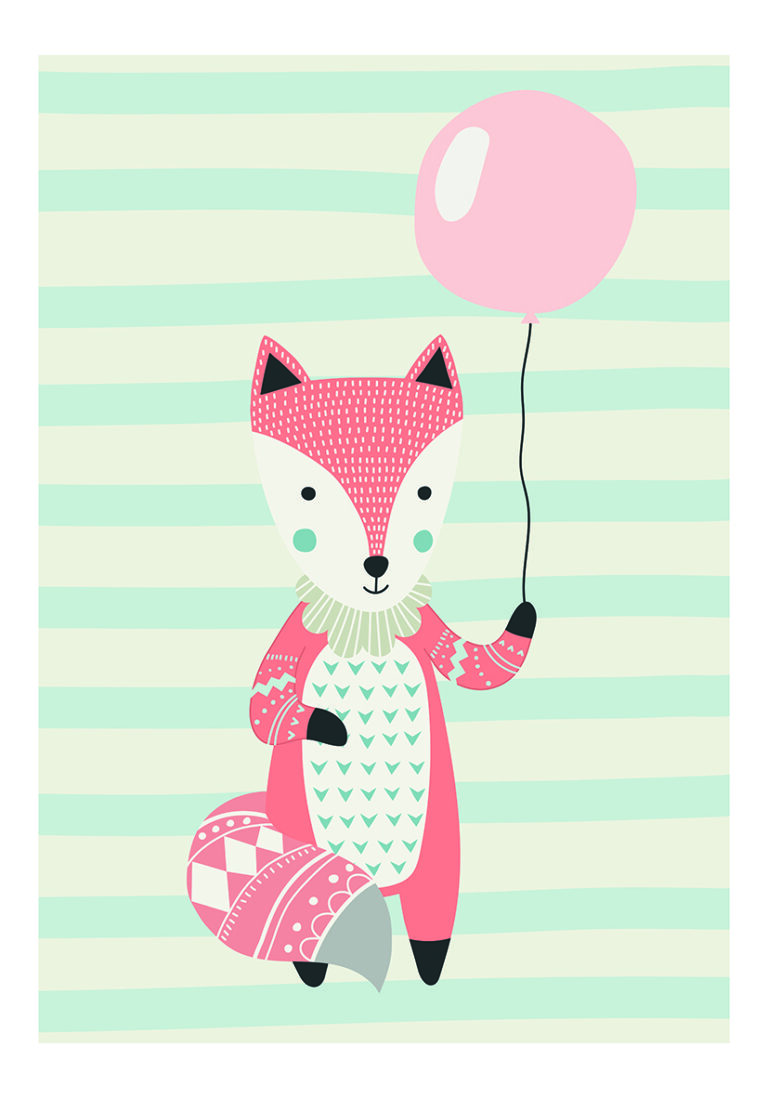 Fuchs mit Luftballon: festliche Illustration für Kinder