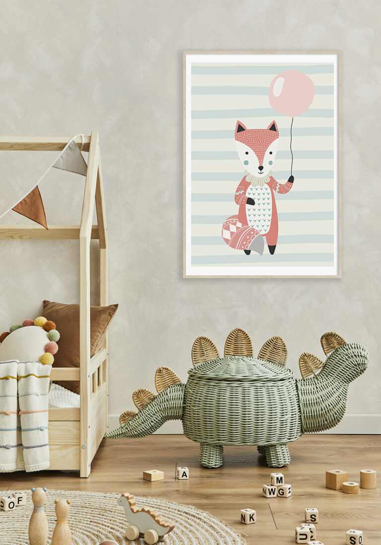 Fuchs mit Luftballon: festliche Illustration für Kinder