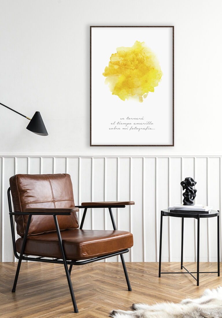 Abstrakte Kunst in Gelb mit inspirierendem Spruch