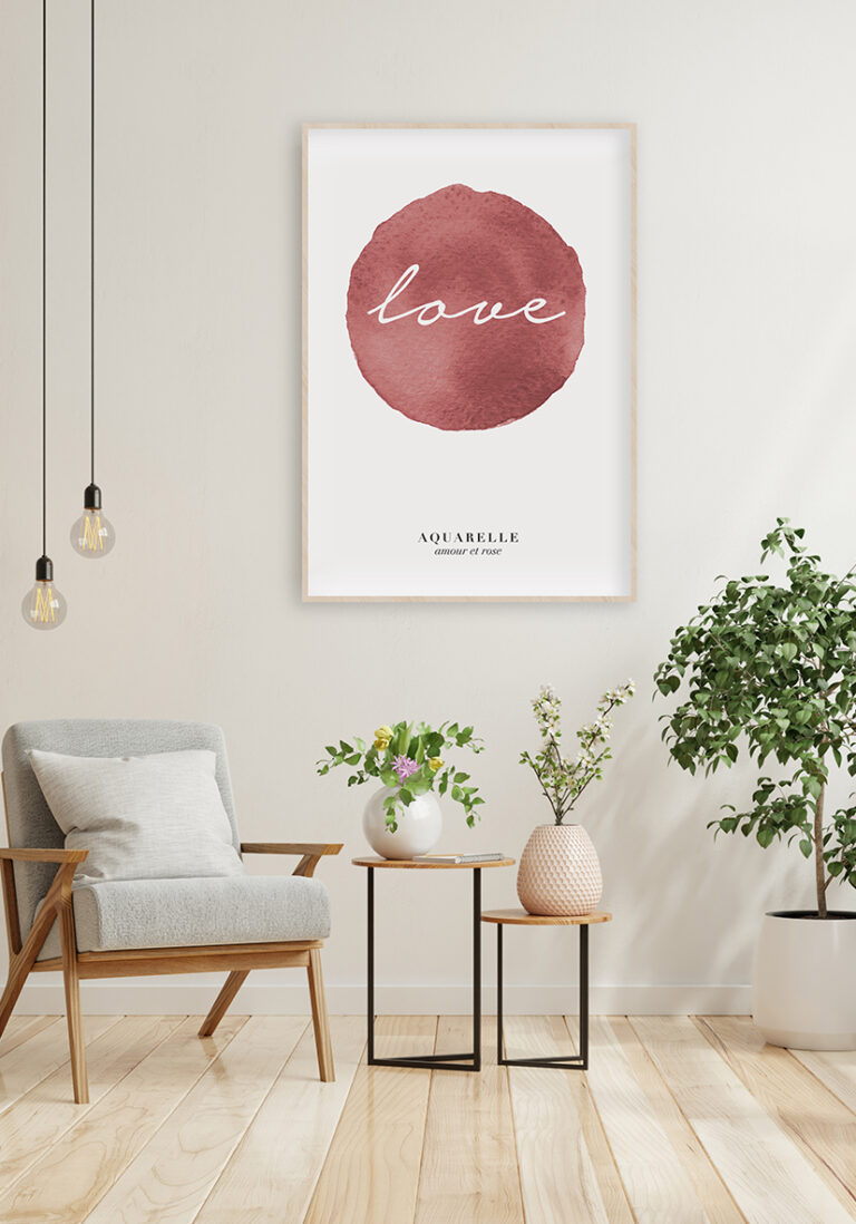 Romantisches Aquarell mit dem Wort Love