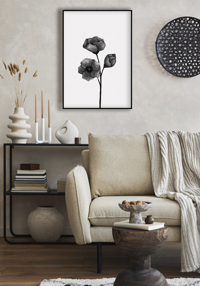 Minimalistische Blume in Schwarz-Weiß