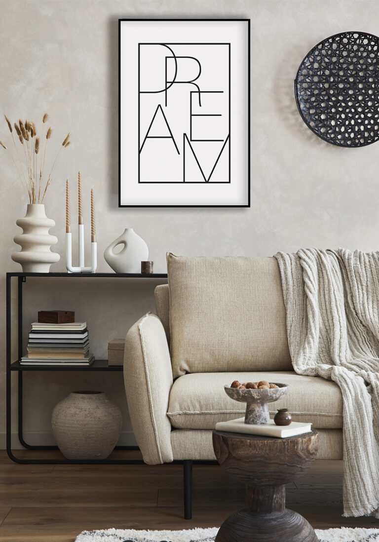 Minimalistisches Typografie-Poster mit dem Wort Dream