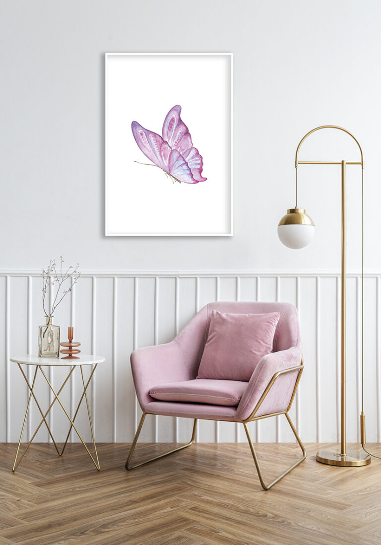 Aquarell-Illustration eines rosa Schmetterlings