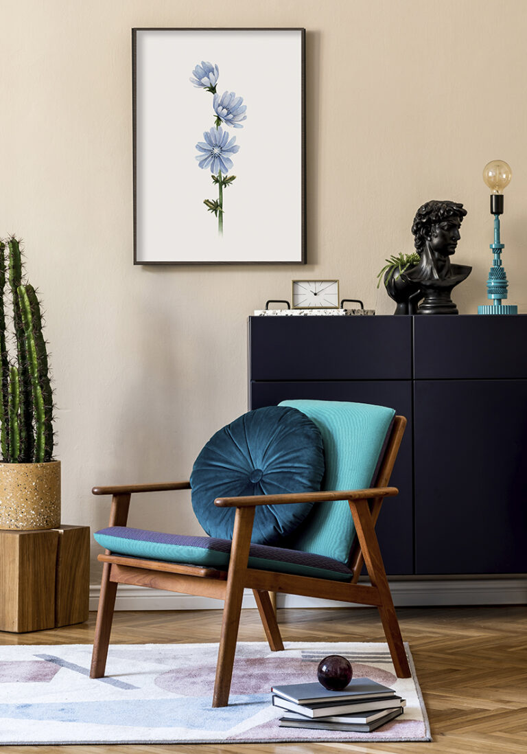 Botanische Illustration blauer Wildblumen