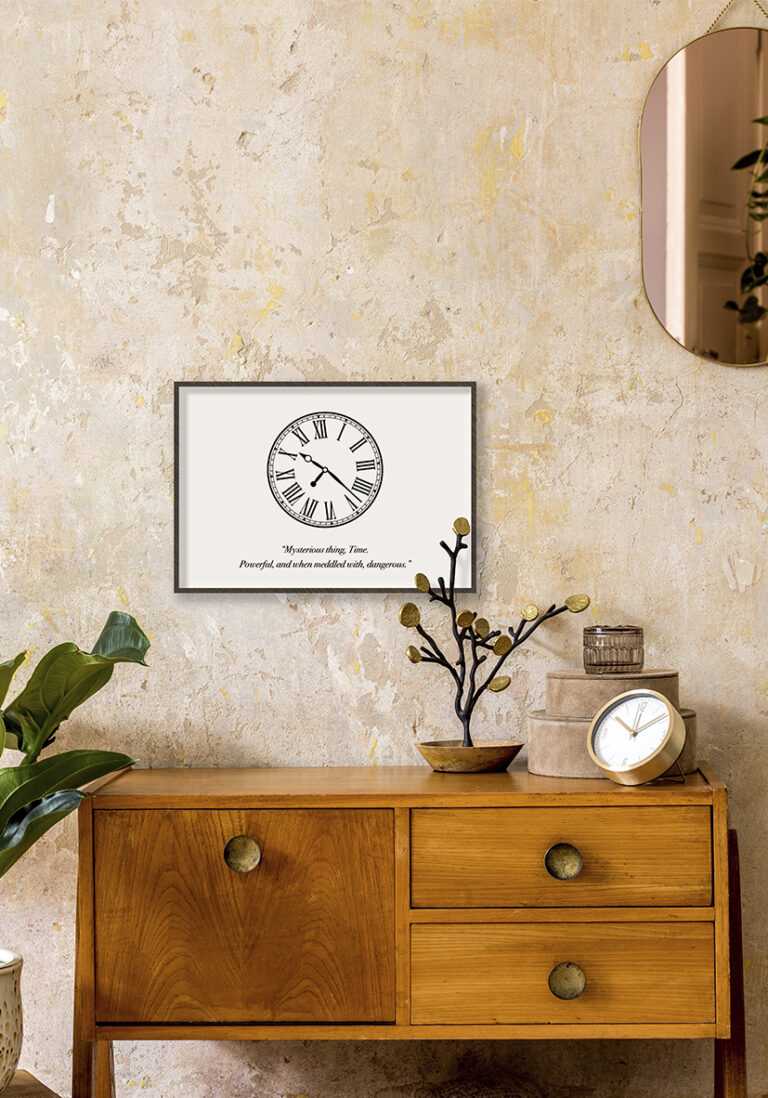 Minimalistische Illustration einer Uhr mit römischen Ziffern