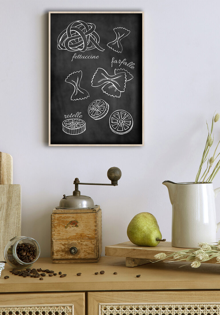 Illustrierte Pastasorten auf Kreidetafel