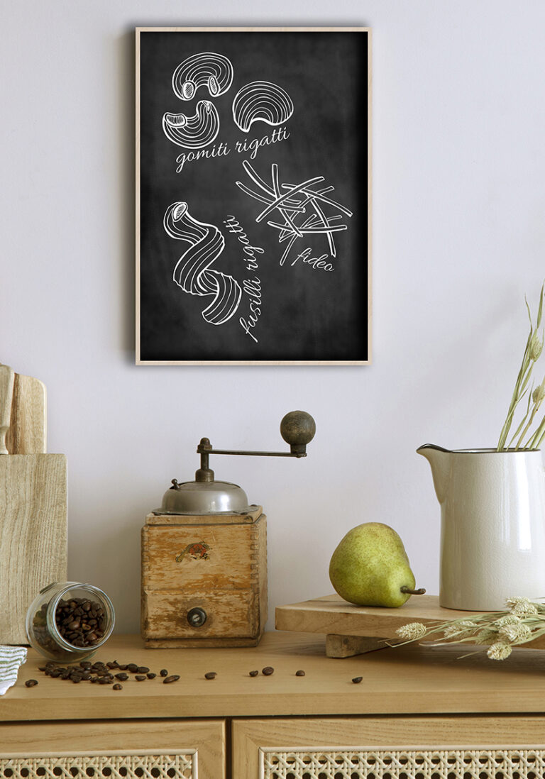 Pasta-Illustrationen im Kreidetafel-Stil