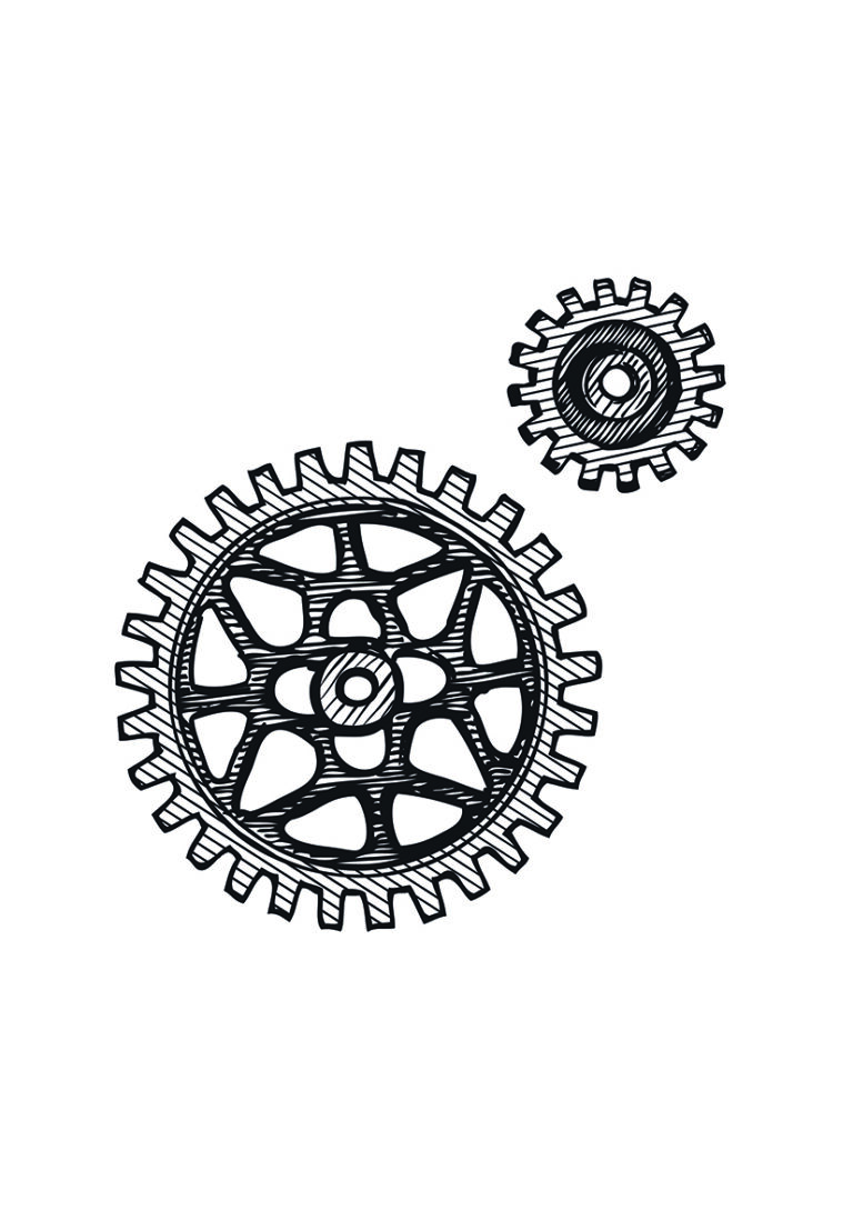 Handgezeichnete Illustration von Zahnrädern