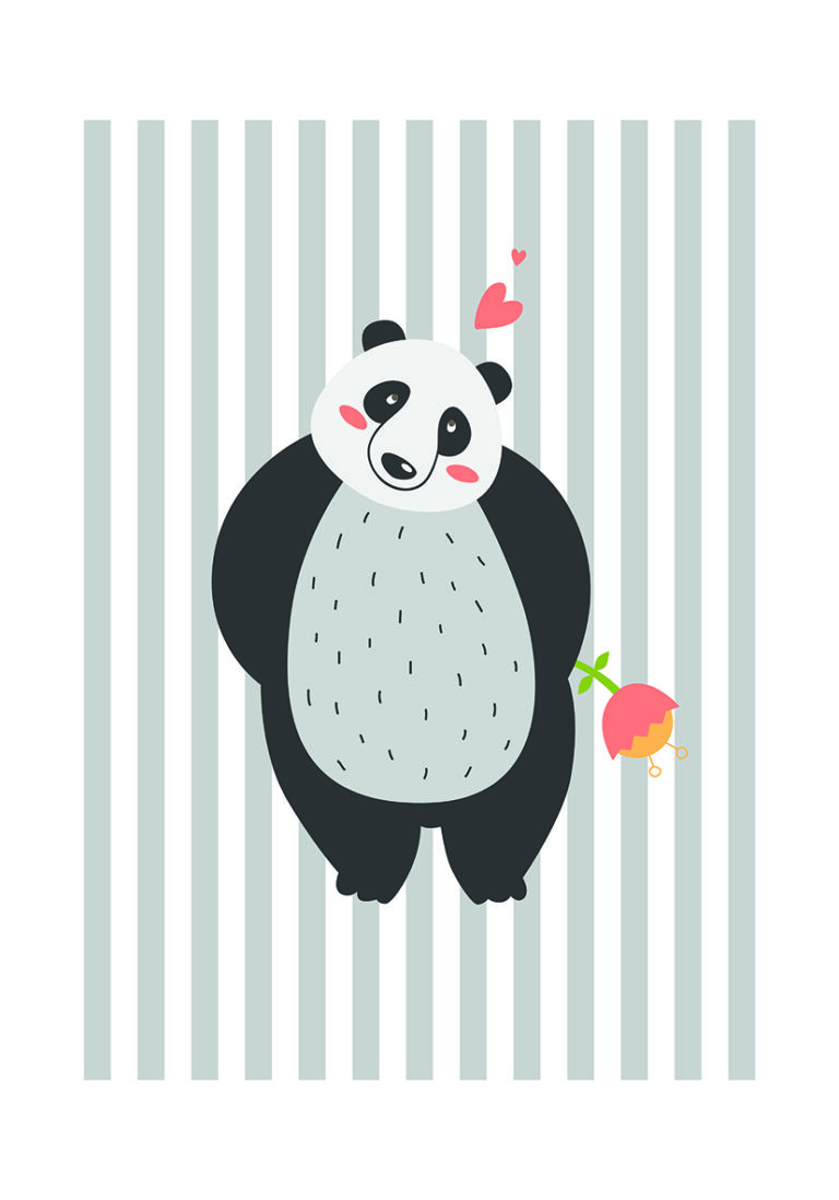 Illustration eines niedlichen Pandas vor gestreiftem Hintergrund
