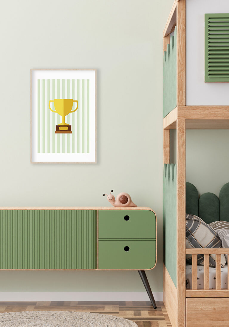 Schlichte Illustration eines Pokals auf gestreiftem Grund