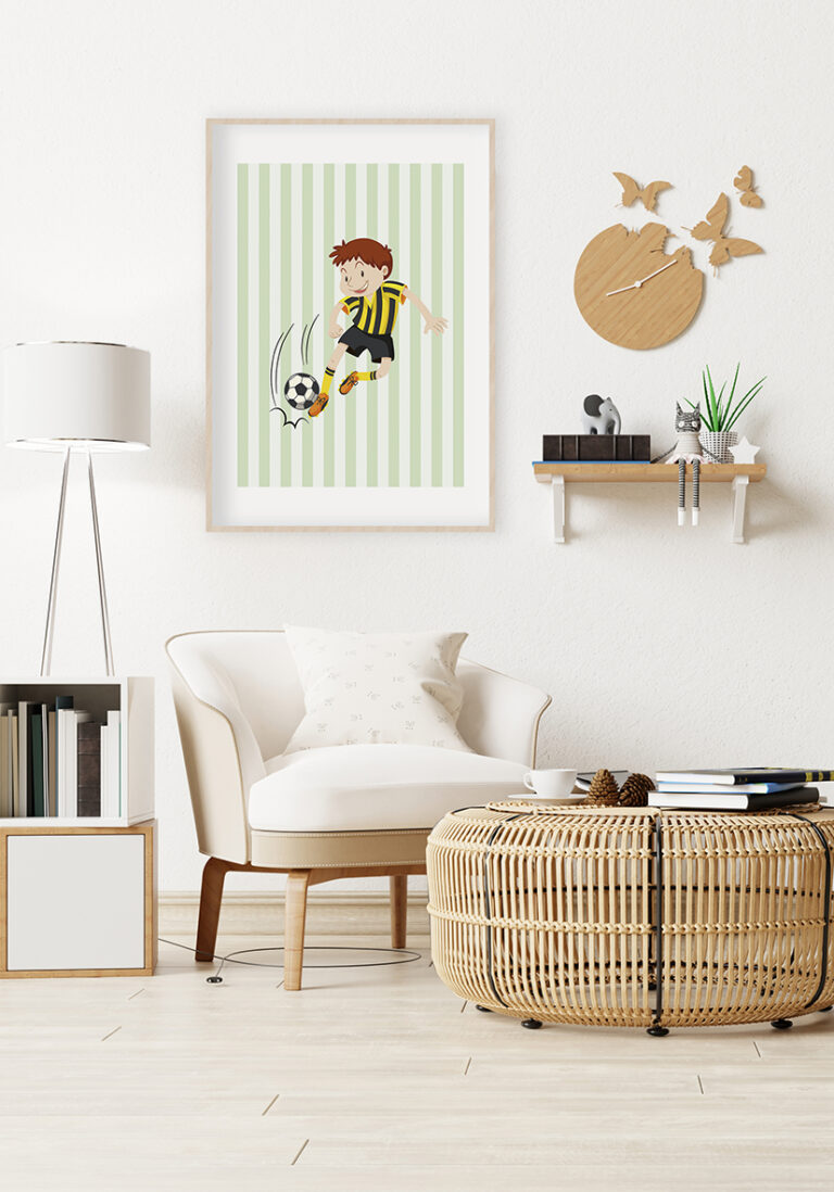 Illustration eines Fußball spielenden Kindes