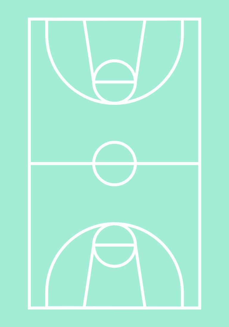 Minimalistische Darstellung eines Basketballfelds