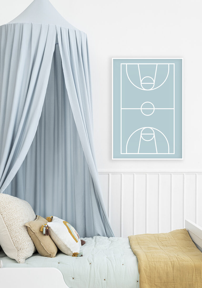 Minimalistische Darstellung eines Basketballfelds