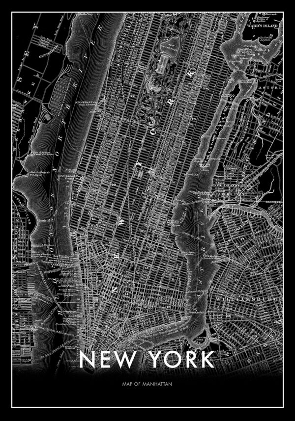Monochrome Karte von Manhattan