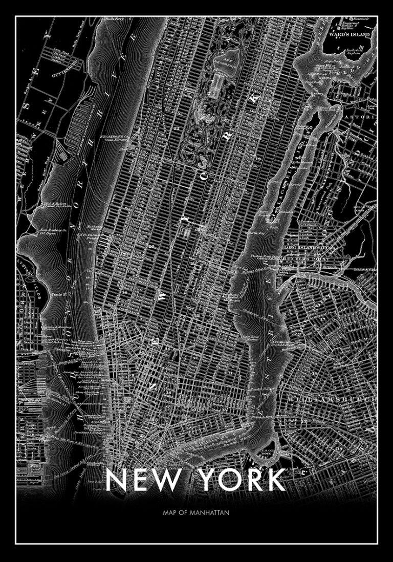 Monochrome Karte von Manhattan