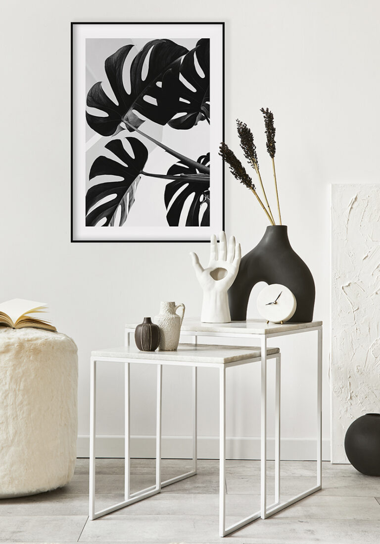 Minimalistische botanische Kunst in Schwarz-Weiß
