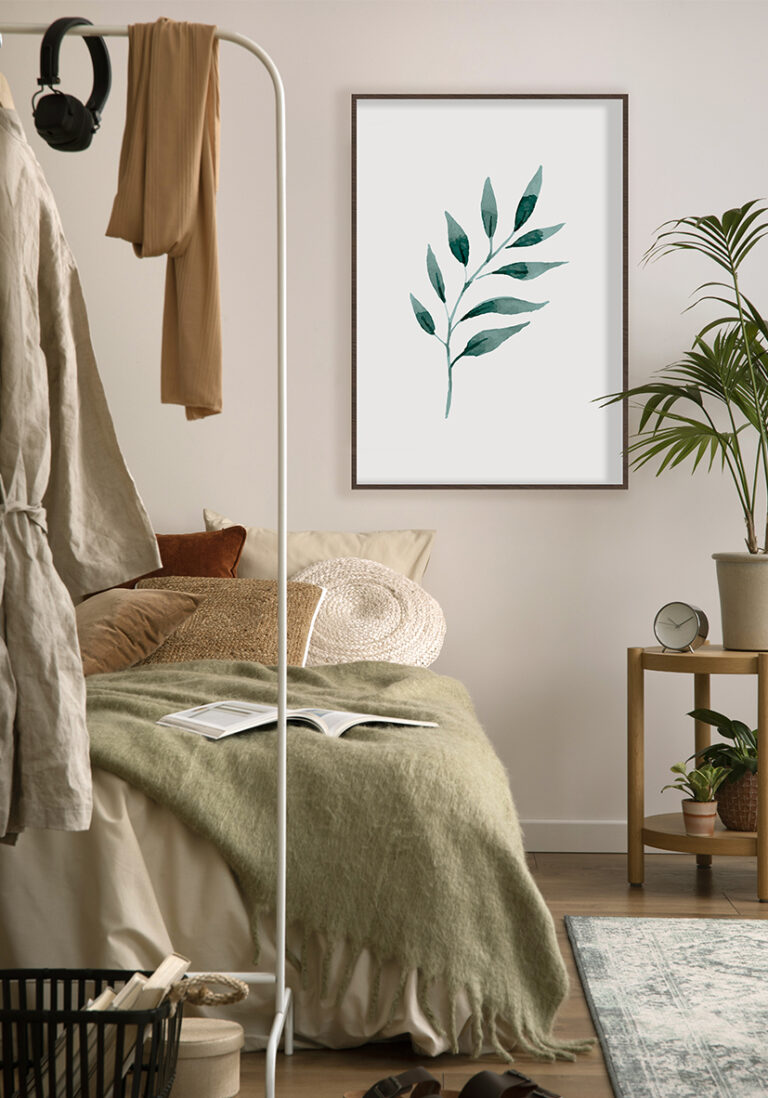 Minimalistisches grünes Blatt in Aquarell