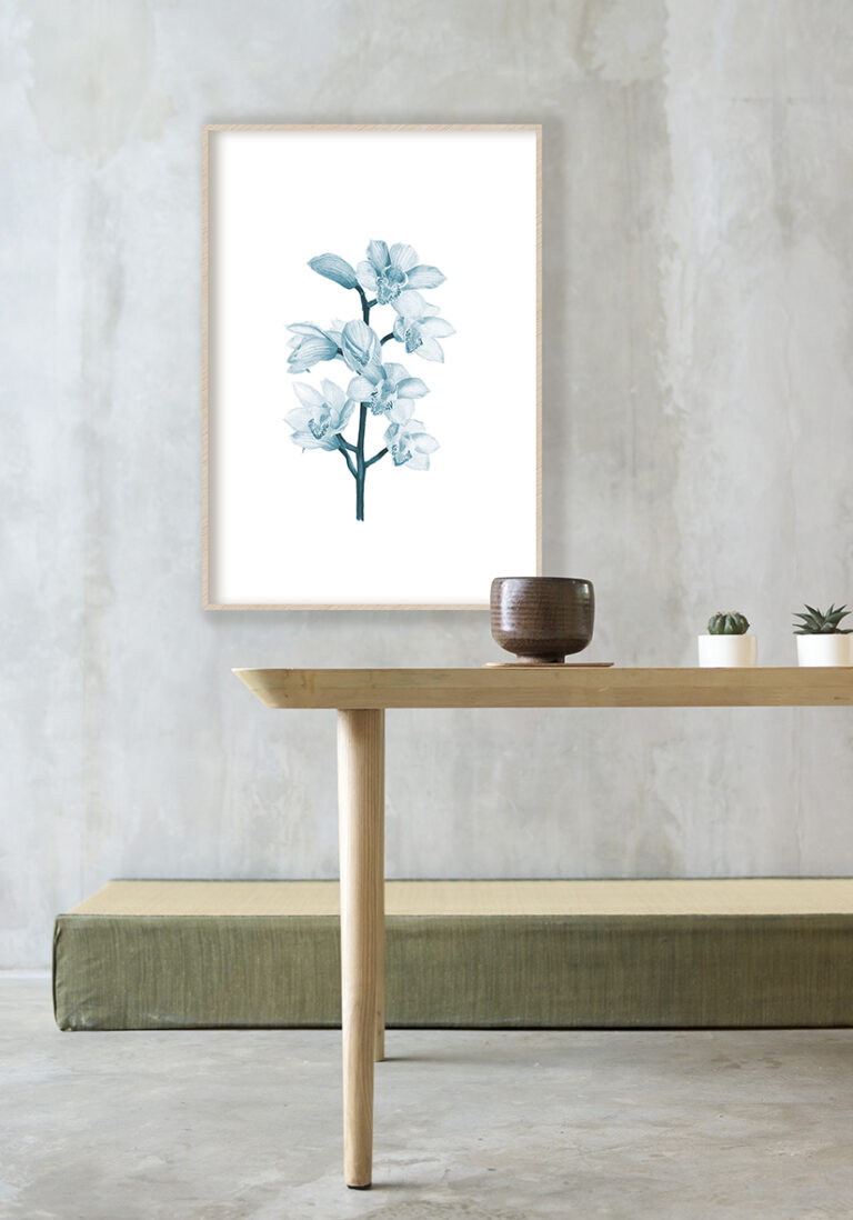 Künstlerische Illustration einer blauen Orchidee