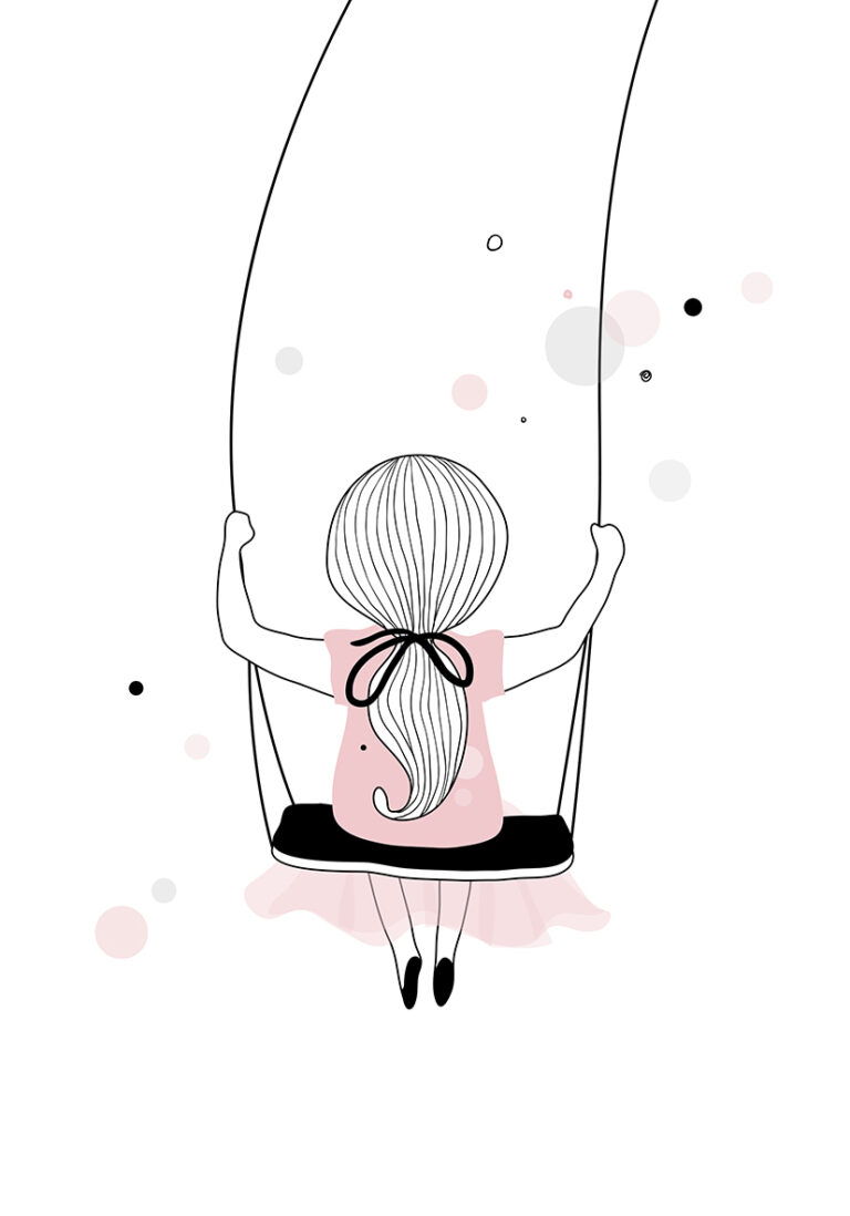 Minimalistische Illustration eines schaukelnden Mädchens