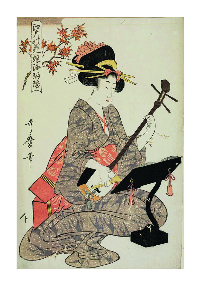 Elegante Ukiyo-e-Frau mit Shamisen