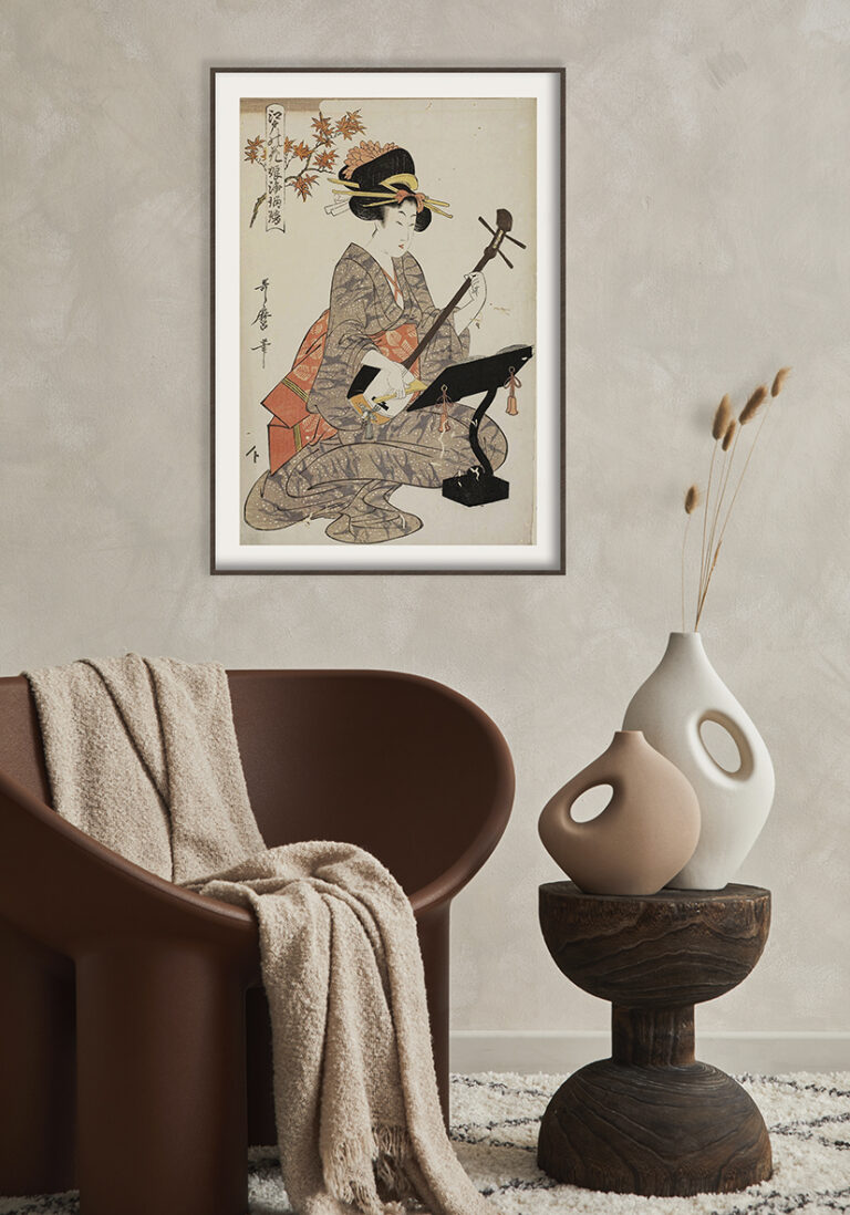 Elegante Ukiyo-e-Frau mit Shamisen