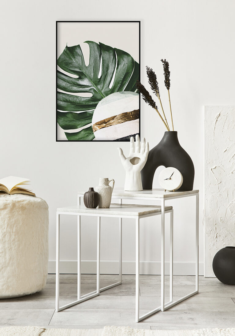 Abstrakte Kunst mit grünem Blatt