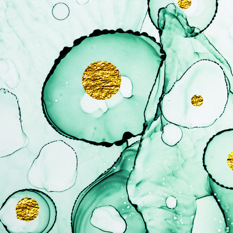 Abstraktes Werk in Blau und Gold