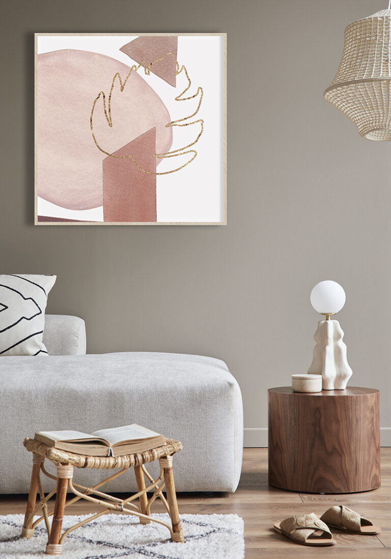 Abstrakte Komposition in Rosa und Gold