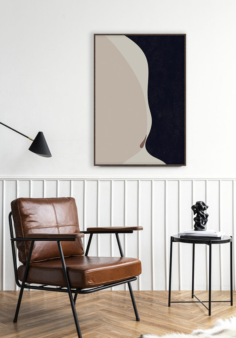 Minimalistische weibliche Silhouette in abstrakter Kunst