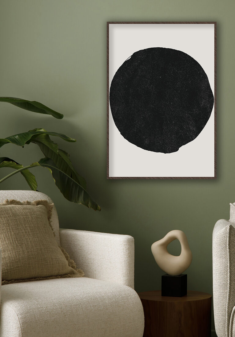 Abstrakte Kunst mit minimalistischem schwarzem Kreis