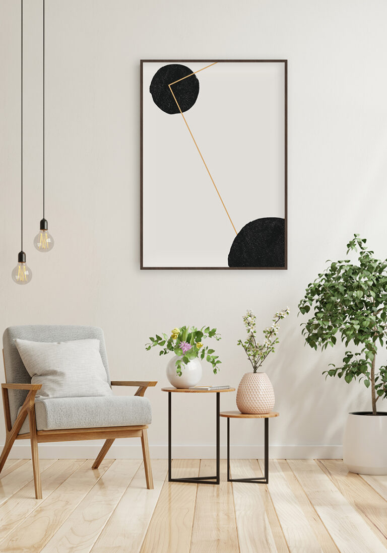 Minimalistisches abstraktes Werk mit schwarzen Formen