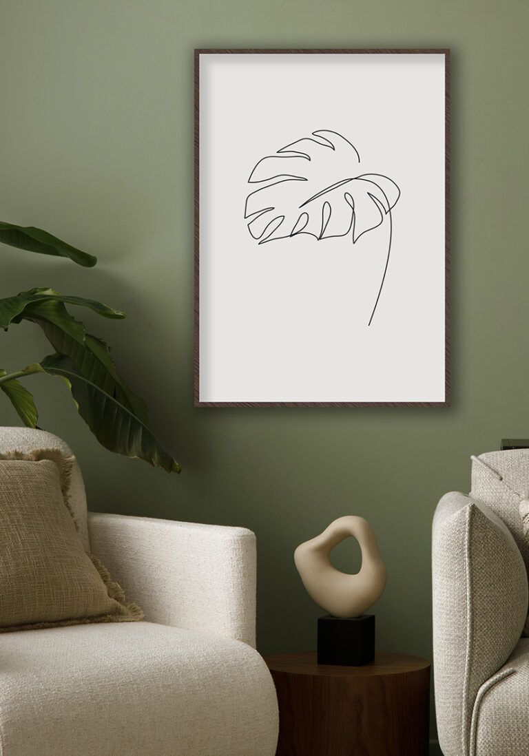 Minimalistische Linienzeichnung eines Monstera-Blatts